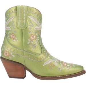 Dingo Womens Primrose Embroidered Floral Snip Toe Casual Boots Ankle Mid Heel